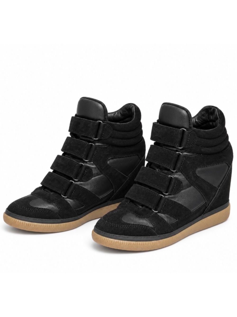 Isabelle Marant like Women's Black Wedge Sneaker with Velcro Straps